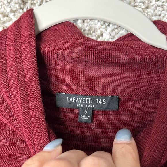 Lafayette 148 NY Dark Red 100% Wool Textured Pullover Mock Neck Sweater Small - Picture 2 of 4